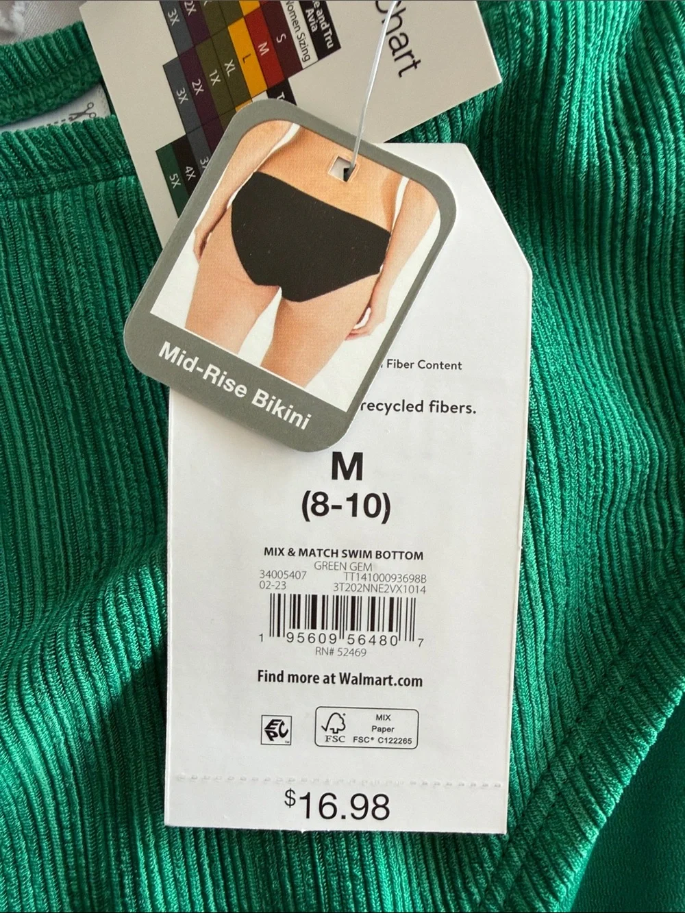 Emerald Green Strappy Lattice Time and Tru Ribbed Bikini Set Size M 8-10 NWT